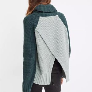 Madewell green colorblock open back sweater